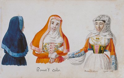 Sardische Trachten aus Osilo und Milis, Druck ms. 258, Luzzetti Sammlung von Italian School