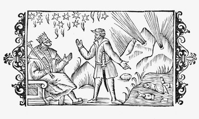 Szene der Wahrsagerei, Illustration aus Historia de Gentibus Septentrionalibus von Olaus Magnus (1490-1558), veröffentlicht in Rom, 1555 von Italian School