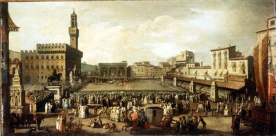 Schauspiel auf der Piazza della Signoria in Florenz. Öl auf Leinwand von Italian School
