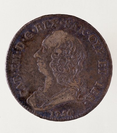 Silberne italienische Münze (halber Ecu) aus dem Königreich Sardinien: Herrschaft von Carlo Emanuele III. di Savoia (1701-1773) von Italian School