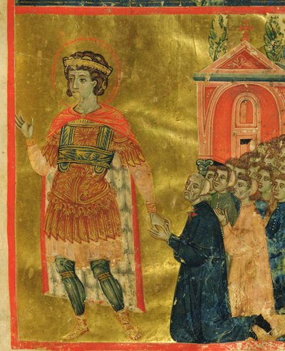 Einige Brüder beten zu St. Theodor, aus einer Mariegola, 1350 von Italian School