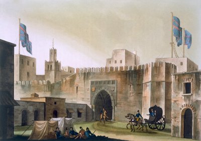 Das Beb Kar, Tor nach Tunis, mit Europäern in einer Pferdekutsche, ca. 1820er-30er Jahre von Italian School