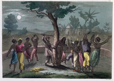 Der Tanz des Mombo-Jombo, nach den Reisen von Mungo Park, aus A History of Costume von J. Ferrario, veröffentlicht in Mailand ca. 1820 von Italian School