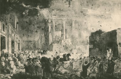 Die Zerstörung von Pompeji vor dem Tempel des Glücks (Gravur) von Italian School