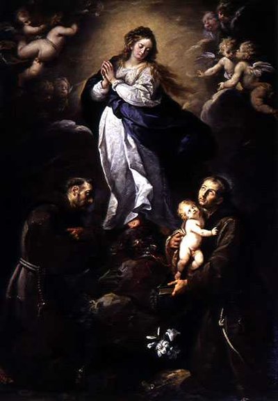 Die Unbefleckte Empfängnis, flankiert von den Heiligen Franziskus und Antonius von Italian School