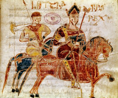 Der König der Franken und dann Lothar I. (9. Jahrhundert). Miniatur aus „Codex Legum Longobardorum“ (oder Langobardorum), das die Gesetze des Langobardenreichs beschreibt, das von König Rothari etabliert wurde von Italian School
