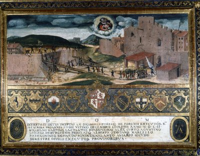 Die Einwohner von Siena zerstören die von den Spaniern Karls V. erbaute Festung (1552) von Italian School