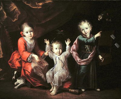 Drei Kinder in einem Innenraum, umgeben von ihren Haustieren, ca. 1680 von Italian School
