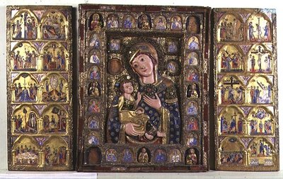 Triptychon der Madonna mit Kind mit Evangelisten, Propheten und Szenen aus dem Leben Christi von Italian School