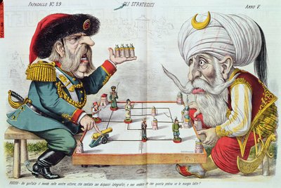 Türkei und Russland spielen ein Strategiespiel, aus Le Perroquet, 1877 von Italian School