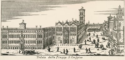 Ansicht der Piazza San Crispino und der Kathedrale von Ferrara, Gravur, Italien von Italian School