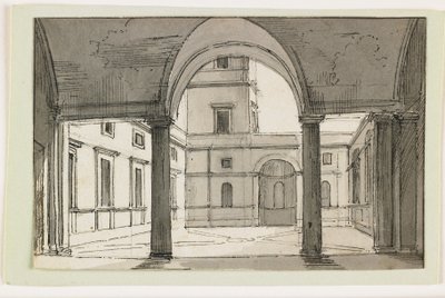 Ansicht einer italienischen Kolonnade und eines Hofes, frühes 19. Jahrhundert von Italian School
