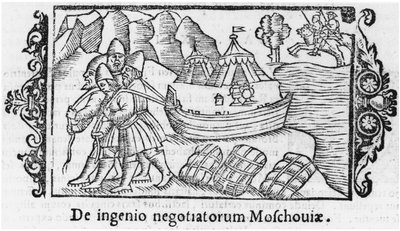 Wikinger tragen ein Boot nach Russland, Illustration aus Historia de Gentibus Septentrionalibus von Olaus Magnus (1490-1558), veröffentlicht in Rom, 1555 von Italian School