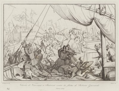 Sieg der Venezianer bei Butrinto gegen die Flotte von Roberto Guiscardo von Italian School