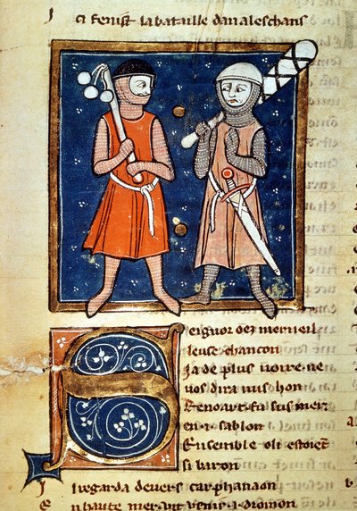 Krieger mit Keulen - im „Moinage von William“, Manuskript des 13. Jahrhunderts. Biblioteca Trivulziana. Mailand von Italian School