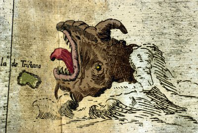 Darstellung eines Meeresmonsters in der Nähe des Tristan da Cunha Archipels. Detail des Atlas von Urbano Monte von Italian School