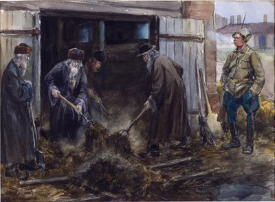 Eine Gruppe russischer Priester gezwungen, die Kasernenställe zu räumen von Ivan Alexeyevich Vladimirov von Ivan Alexeyevich Vladimirov