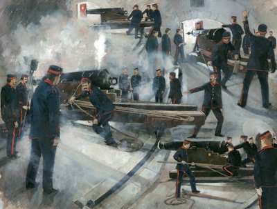 Geschützmannschaft, Dartmouth Point Battery Kasematten im Dartmouth Castle im späten 19. Jahrhundert von Ivan Lapper