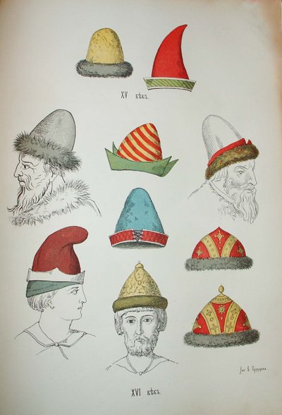 Russische Kopfbedeckungen des 15. und 16. Jahrhunderts, 1850-1852 von Ivan Mikhaylovich Snegirev