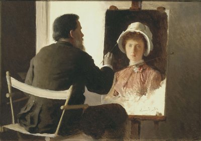 Kramskoy malt ein Porträt seiner Tochter, 1884 von Ivan Nikolaevich Kramskoy
