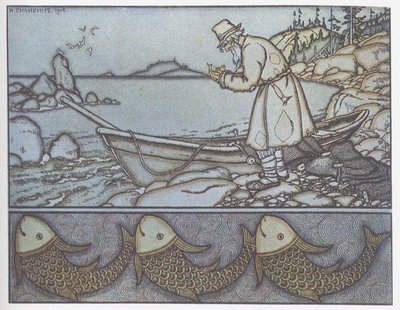 Illustration zu Die Geschichte vom Fischer und dem Fisch von Ivan Yakovlevich Bilibin