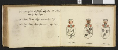 Illustration aus einem Privatarchiv in der Nationalbibliothek mit dem Titel Insignia quædam virorum illustrium in Norvegia quodam habitantium von Iver Nielssøn Hirtzholm von Iver Hirtzholm