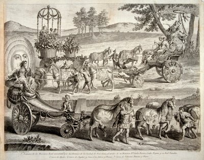 Der Wagen des Apollon - Aus dem Album "Masque royal" (Mascara real) - Kupferstich von A. J. De Fehrt (Defehrt) (1723-1774) von J.A. Defehrt