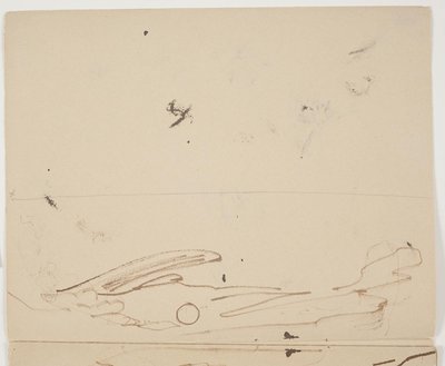 Südfranzösische Berglandschaft mit Vegetation im Vordergrund (obere Hälfte einer doppelseitigen Skizze) von J.A. Jerichau
