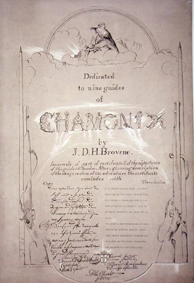 Widmung an die neun Führer von Chamonix auf der Expedition, aus 