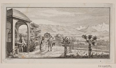 Eine Gartenterrasse in Genthod mit einem spazierenden Paar von J.F. Clemens