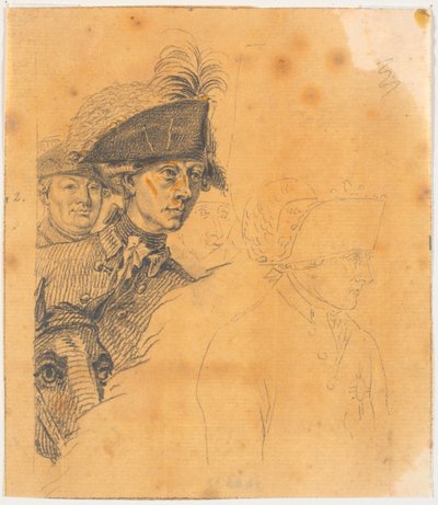 Vorarbeit zum Stich: Friedrich der Große reitet nach einer Parade in Potsdam nach Hause von J.F. Clemens