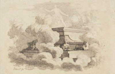 In den Wolken ruht ein Sarkophag auf vier Sphinxen von J.F. Clemens