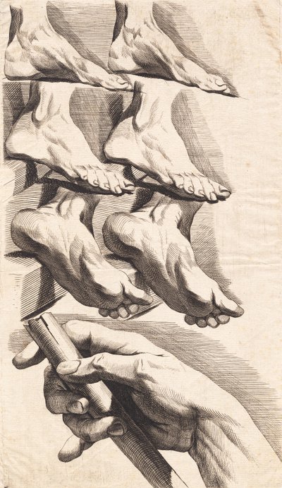Studienblatt von Füßen und einer Hand, die einen Stab hält von J.F. Clemens
