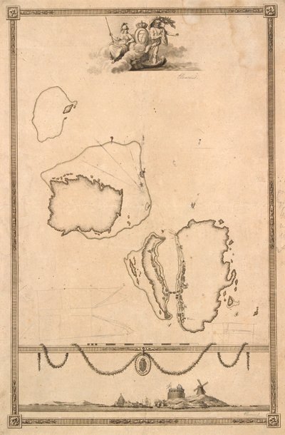 Titelvignette und Prospekt zur Karte von Christiansø von J.F. Clemens