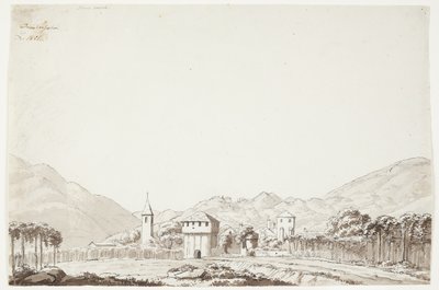 Landschaft von Domodossola in der Schweiz mit Kirche und Wachturm von J.L. Lund