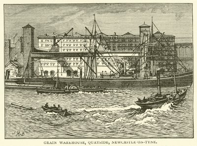 Getreidespeicher, Quayside, Newcastle-on-Tyne (Stich) von J.R. Brown