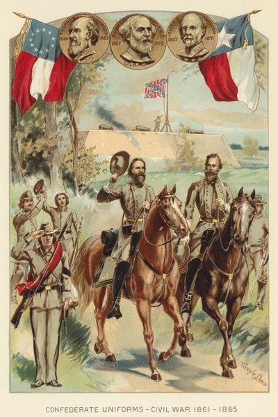 Konföderierten-Uniformen, Bürgerkrieg 1861-1865 von J. (after) Steeple Davis