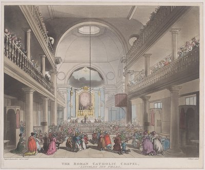 Die römisch-katholische Kapelle, Lincolns Inn Fields, 1. April 1808 von J. Bluck