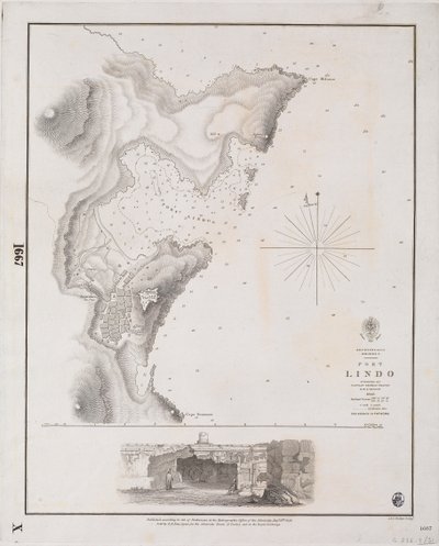 Archipel, Rhodos I., Port Lindo, vermessen von Kapitän Thomas Graves, HMS 