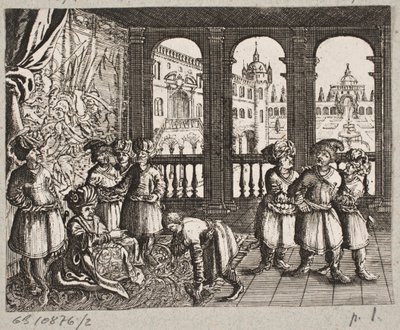 Illustration zu Adam Olearius, „Persianischer Rosenthal von einem Sinnreichen Poeten Schich Saadi“, Schleswig 1660 von J. Muller