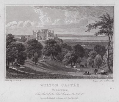 Wilton Castle, Yorkshire, der Sitz von Sir John Lowther (Gravur) von John Preston Neale