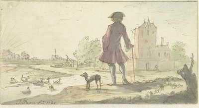 Mann mit Hund am Wasser von J. Paon (signed by artist)