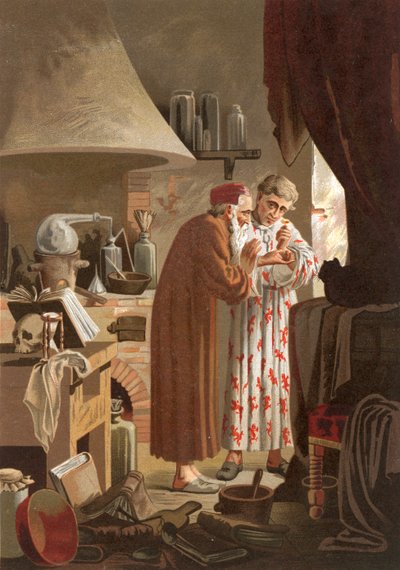 Helmont empfängt einen Alchemisten, der ihm den Stein der Weisen präsentiert von J. Presno