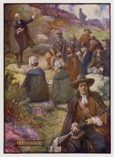 Bewaffnete Wachen während eines Treffens der schottischen Covenanters, 17. Jahrhundert von J. R. Skelton
