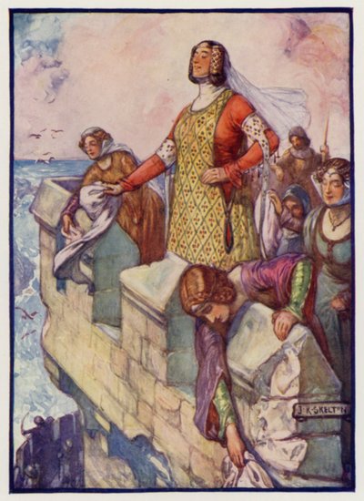 Schwarze Agnes, Gräfin von Dunbar und March, bei der Belagerung von Dunbar Castle durch die Engländer, 1338 von J. R. Skelton