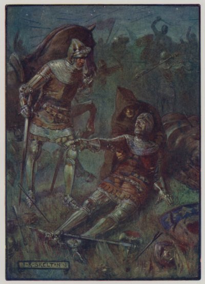 Tod von James, 2. Earl of Douglas, im Kampf gegen die Engländer in der Schlacht von Otterburn, 1388 von J. R. Skelton