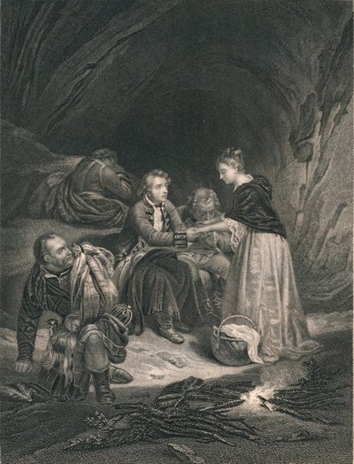 Chas. Edward Der Prätendent und Flora Macdonald, Mitte des 19. Jahrhunderts von J. Rogers