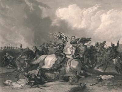 Richard III. und der Earl of Richmond in der Schlacht von Bosworth, 1485, Mitte des 19. Jahrhunderts von J. Rogers