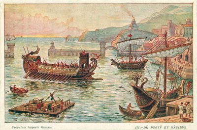 Antiker römischer Hafen und Schiffe von J. Williamson