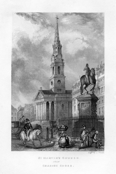St. Martins Kirche vom Charing Cross, London, 19. Jahrhundert von J. Woods